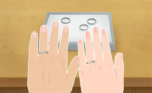 ジュエリーショップ店内で撮った撮ったおふたりの指輪試着写真